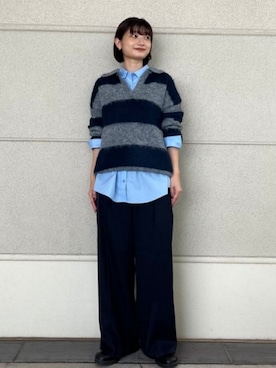 「BEAMS HEART（ビームスハート）のポケット パイピング シャツ（シャツ/ブラウス、ブルー系）」を使った、BEAMS HEART WOMENさん（レディース・160cm）の秋コーディネート