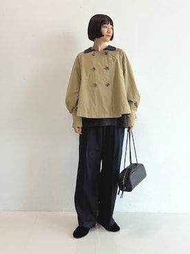 「BEAMS HEART（ビームスハート）のバックフレア ノーカラー ブルゾン（Blouson、ベージュ系）」を使った、BEAMS HEART WOMENさん（レディース・160cm）の夏コーディネート