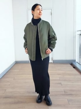 「タートルネック」｜「アイテム（MA-1）」を使った、BEAMS HEART WOMENさん（レディース・159cm）の冬コーディネート