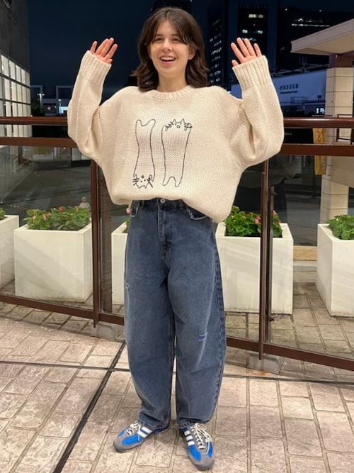 カラーダメージ コクーン デニムパンツ