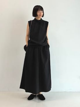 「BEAMS HEART（ビームスハート）のブラウス スカート セットアップ × バッグ（セットアイテム）（One piece dress、ブラック系）」を使った、BEAMS HEART WOMENさん（レディース・160cm）の夏コーディネート
