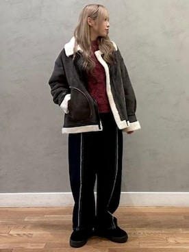 「アイテム（ムートンコート）」を使った、BEAMS HEART WOMENさん（レディース・154cm）の冬コーディネート