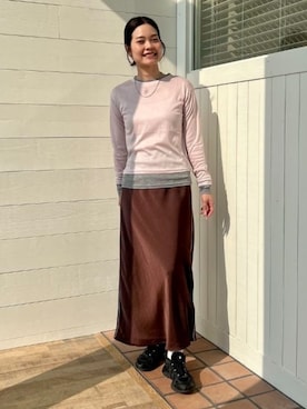 「BEAMS HEART（ビームスハート）のレイヤード風 シアー トップス（Tシャツ/カットソー、ピンク系）」を使った、BEAMS HEART WOMENさん（レディース・159cm）の夏コーディネート