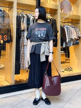 「BEAMS HEART（ビームスハート）のチェック オーバーサイズ シャツ（シャツ/ブラウス、ベージュ系）」を使った、BEAMS HEART WOMENさん（レディース・159cm）の夏コーディネート