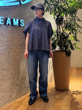 「BEAMS HEART（ビームスハート）のビッグ シルエット シャツ（シャツ/ブラウス、ブルー系）」を使った、BEAMS HEART WOMENさん（レディース・153cm）の春コーディネート
