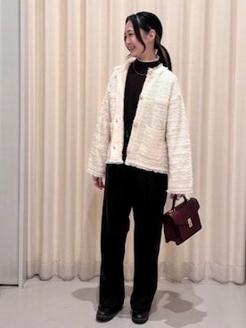 「アイテム（ライダースジャケット）」を使った、BEAMS HEART WOMENさん（レディース・158cm）の冬コーディネート