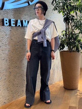 「BEAMS HEART（ビームスハート）のシアー レギュラー シャツ（シャツ/ブラウス、ブルー系）」を使った、BEAMS HEART WOMENさん（レディース・159cm）の夏コーディネート