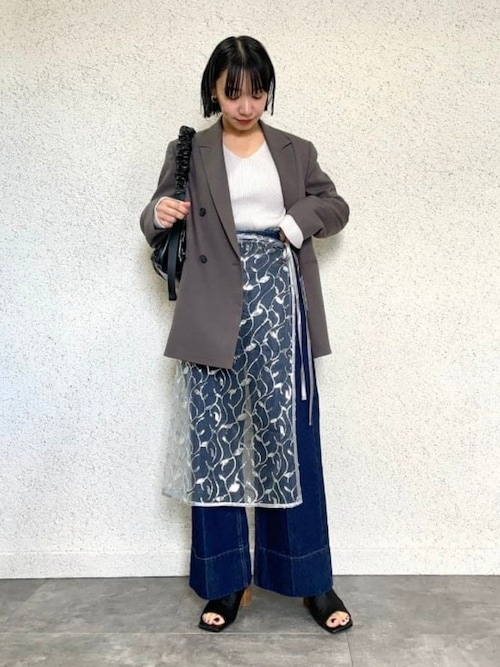 センタープレス ワイドデニムパンツ（S～M）（デニムパンツ