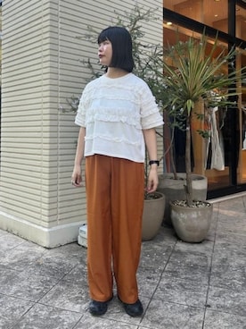 「BEAMS HEART（ビームスハート）のフル フリル Tシャツ（Tシャツ/カットソー、ホワイト系）」を使った、BEAMS HEART WOMENさん（レディース・153cm）の春コーディネート