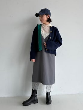 「BEAMS HEART（ビームスハート）のレース キャミソール ワンピース（ワンピース、グレー系）」を使った、BEAMS HEART WOMENさん（レディース・159cm）の夏コーディネート