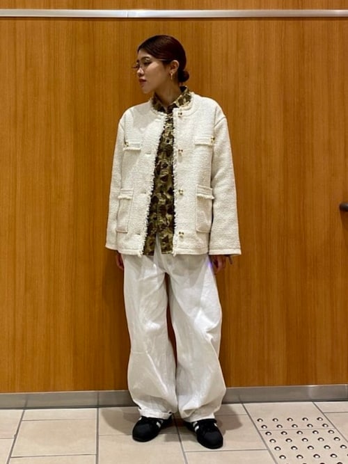 セレモニー・ハレの日】フリンジ ツイード ジャケット（ノーカラー