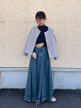 「アイテム（ノーカラージャケット、グレー系）」を使った、BEAMS HEART WOMENさん（レディース・153cm）の秋コーディネート