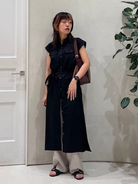 「BEAMS HEART（ビームスハート）の【接触冷感・UVカット】コンフォート ワイド パンツ（スラックス、ベージュ系）」を使った、BEAMS HEART WOMENさん（レディース・159cm）の夏コーディネート