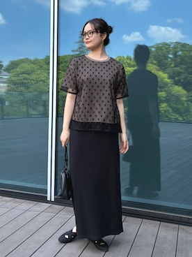 「BEAMS HEART（ビームスハート）の無地 カットソー × チュール Tシャツ（Tシャツ/カットソー、ブラウン系）」を使った、BEAMS HEART WOMENさん（レディース・153cm）の春コーディネート