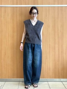 「BEAMS HEART（ビームスハート）のソフト デニムパンツ（デニムパンツ、ブラック系）」を使った、BEAMS HEART WOMENさん（レディース・159cm）の夏コーディネート