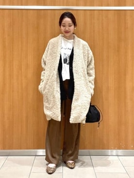 「冬服コーデ」｜「アイテム（ノーカラーコート）」を使った、BEAMS HEART WOMENさん（レディース・157cm）の冬コーディネート