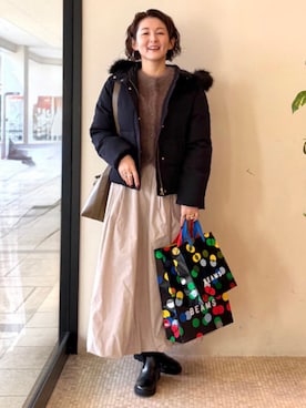 「アイテム（ダウンジャケット/コート、ブルー系）」を使った、BEAMS HEART WOMENさん（レディース・163cm）の秋コーディネート