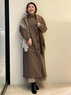「ブーツスタイル」｜「アイテム（チェスターコート）」を使った、BEAMS HEART WOMENさん（レディース・163cm）の冬コーディネート