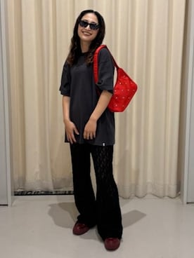 「アイテム（バッグ、レッド系）」を使った、BEAMS HEART WOMENさん（レディース・154cm）の夏コーディネート