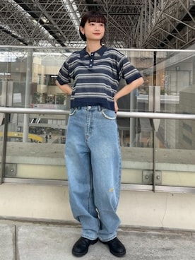 「BEAMS HEART（ビームスハート）のカラー ダメージ コクーン デニム（デニムパンツ、ブルー系）」を使った、BEAMS HEART WOMENさん（レディース・159cm）の夏コーディネート