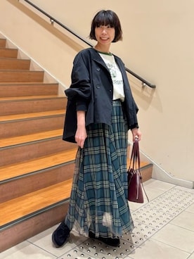 「アイテム（ライダースジャケット）」を使った、BEAMS HEART WOMENさん（レディース・158cm）の秋コーディネート
