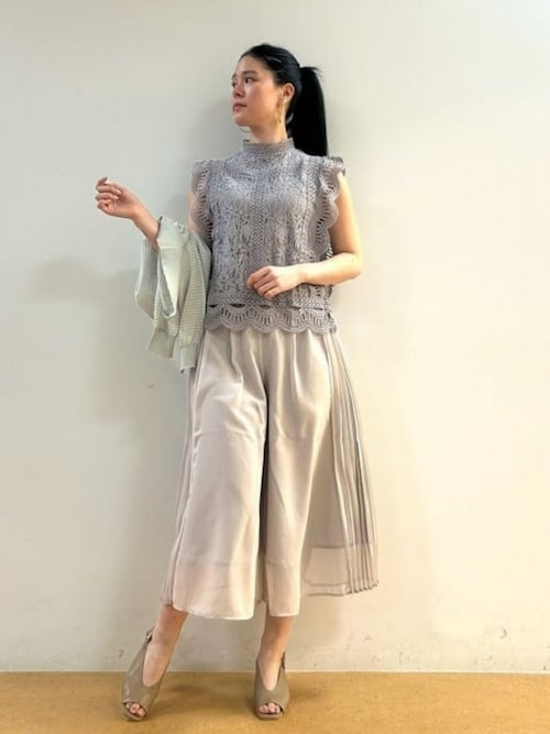 セール】【7色展開】シフォンプリーツ ワイドパンツ（その他