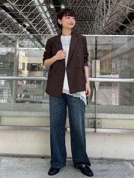 「BEAMS HEART（ビームスハート）のレース サテン キャミソール（キャミソール、ホワイト系）」を使った、BEAMS HEART WOMENさん（レディース・159cm）の夏コーディネート