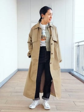 「ラフコーデ」｜「アイテム（トレンチコート）」を使った、BEAMS HEART WOMENさん（レディース・159cm）の冬コーディネート