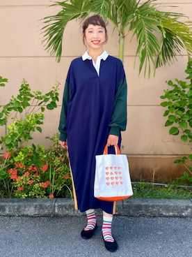 「アイテム（トートバッグ、オレンジ系）」を使った、BEAMS HEART WOMENさん（レディース・161cm）の秋コーディネート