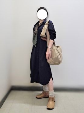 「アイテム（シャツワンピース）」を使った、pomepomekurukuruさん（レディース・157cm）の秋コーディネート