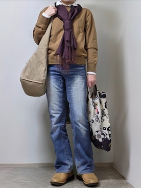 「UNIQLO（ユニクロ）のU-2740 ユニクロC　ソフトパフィーショルダーバッグ（Shoulderbag、ベージュ系）」を使った、pomekuruさん（レディース・157cm）の春コーディネート