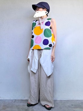 「無印良品（ムジルシリョウヒン）のアイテム（その他パンツ）」を使った、pomekuruさん（レディース・157cm）の夏コーディネート
