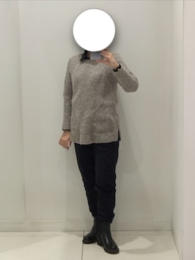 「無印良品（ムジルシリョウヒン）のまんまの色のアルパカ混クルーネックセーター婦人Ｍ（Knitwear、グレー系）」を使った、pomekuruさん（レディース・157cm）の春コーディネート