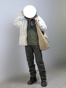 「UNIQLO（ユニクロ）のm-1900 Mサイズ　ブロックテックパーカ　3D（Parka、グリーン系）」を使った、pomekuruさん（レディース・157cm）の冬コーディネート