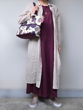「アイテム（シャツワンピース、ベージュ系）」を使った、pomekuruさん（レディース・157cm）の春コーディネート