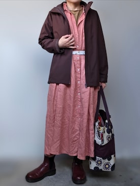「無印良品（ムジルシリョウヒン）のアイテム（ワンピース/ドレス）」を使った、pomekuruさん（レディース・157cm）の春コーディネート