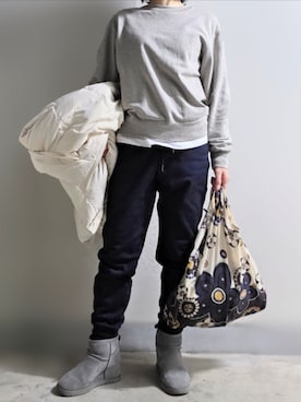 「UNIQLO（ユニクロ）のm-1200 ベージュ　スウェットシャツ（T Shirts、ベージュ系）」を使った、pomekuruさん（レディース・157cm）の春コーディネート