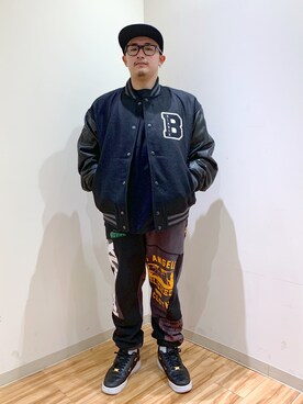 「XLARGE（エクストララージ）のアイテム（スタジャン）」を使った、RmsDbr1004さん（メンズ・164cm）の秋コーディネート