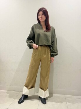 「RODE SKO（ロデスコ）のタッセル付フラッフィトートバッグ（トートバッグ）」を使った、hikariさん（レディース・162cm）の秋コーディネート