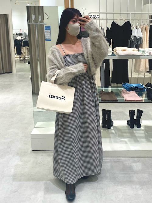 セール】リボン取り外し可能/シャーリングキャミワンピース