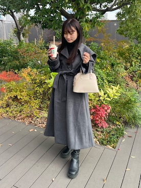 「one after another NICE CLAUP（ワンアフターアナザーナイスクラップ）のアイテム（チェスターコート）」を使った、noaさん（レディース・153cm）の冬コーディネート