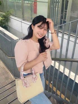 「半袖」｜「アイテム（ノーカラージャケット）」を使った、noaさん（レディース・153cm）の春コーディネート