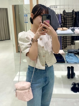「one after another NICE CLAUP（ワンアフターアナザーナイスクラップ）のアイテム（ノーカラージャケット）」を使った、noaさん（レディース・153cm）の夏コーディネート