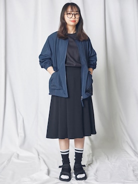 「AIGLE（エーグル）のアイテム（ノーカラージャケット）」を使った、RUNAさん（レディース・153cm）の夏コーディネート