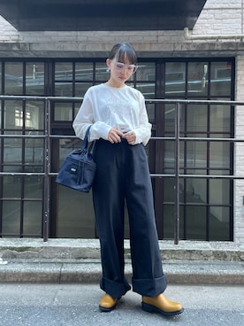 「アイテム（レインシューズ、オレンジ系）」を使った、RUNAさん（レディース・153cm）の夏コーディネート