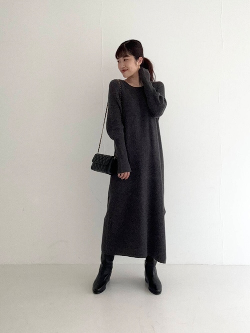 セール】ヤク混サイドスリット畦ニットワンピース（ワンピース