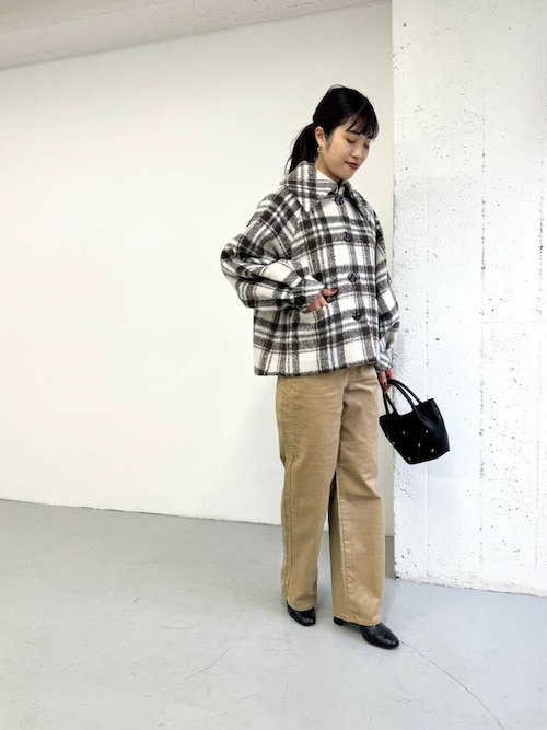 【美品】URBAN RESEARCH ROSSOビッグカラーコート　ベージュ セール】F by ROSSO シャギーチェックビッグカラーコート