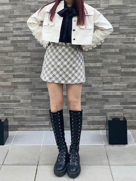 「アイテム（ノーカラージャケット）」を使った、ゆうりさん（レディース・162cm）の秋コーディネート
