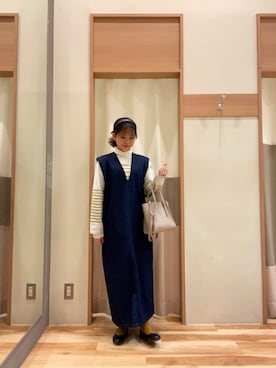 「Samansa Mos2 blue」｜「アイテム（ジャンパースカート）」を使った、ゆま🌻さん（レディース・155cm）の冬コーディネート