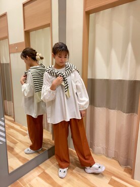 「Samansa Mos2 blue（サマンサモスモスブルー）のアイテム（パンツ、オレンジ系）」を使った、ゆま🌻さん（レディース・155cm）の秋コーディネート
